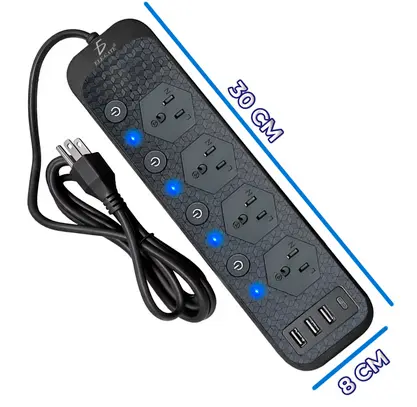 Multi Contacto 4 Clavijas 3 Puertos USB 1 tipo C