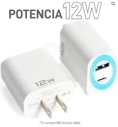 Cubo Cargador de 12W con Puerto USB y Tipo C